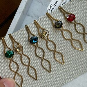 Anthropologie hair accessories barrette clips set NEW rhinestone jewels ❤️💙💜💚